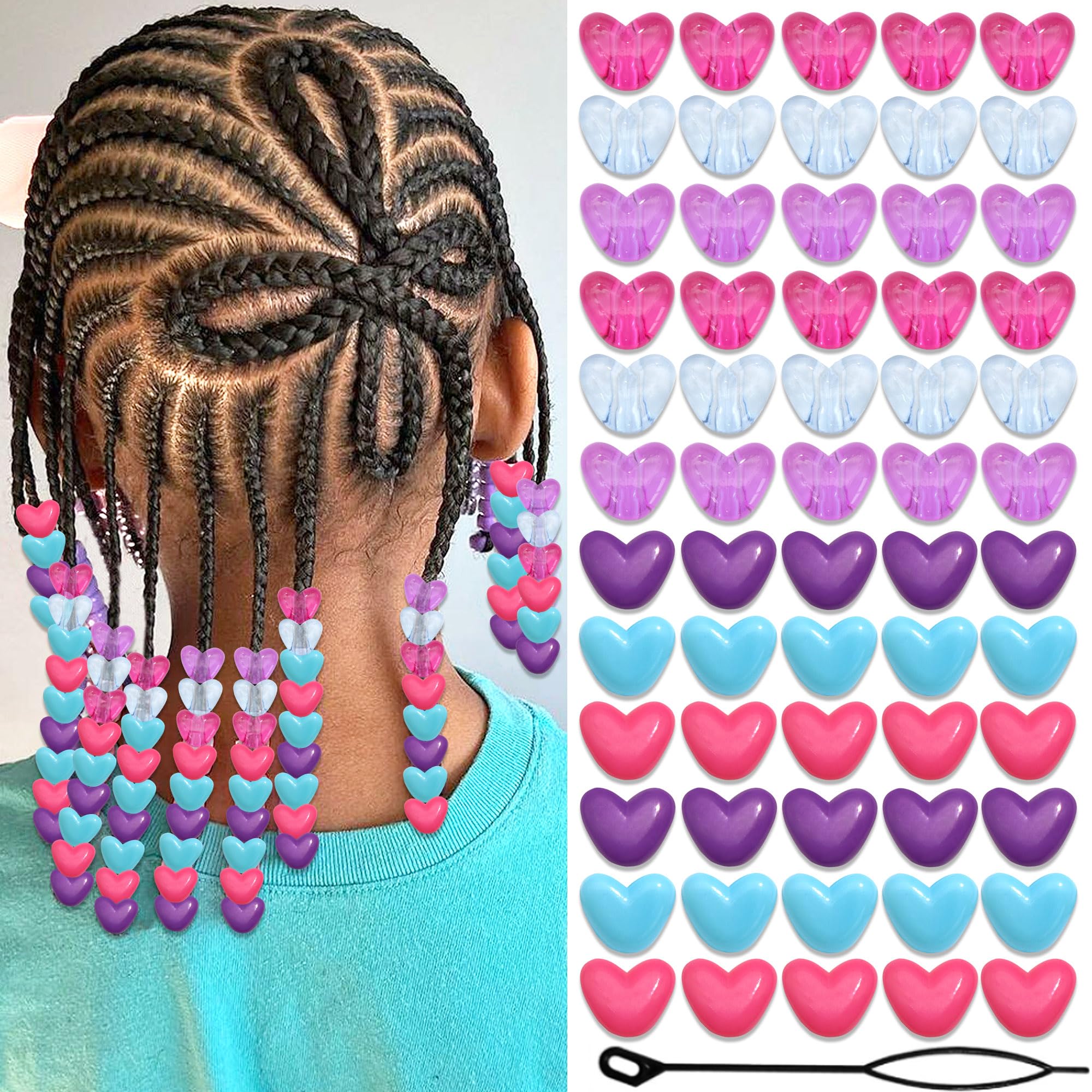 Amazon.com : VENOFEN 90PCS Heart Hair Beads for Braids Blue Pink